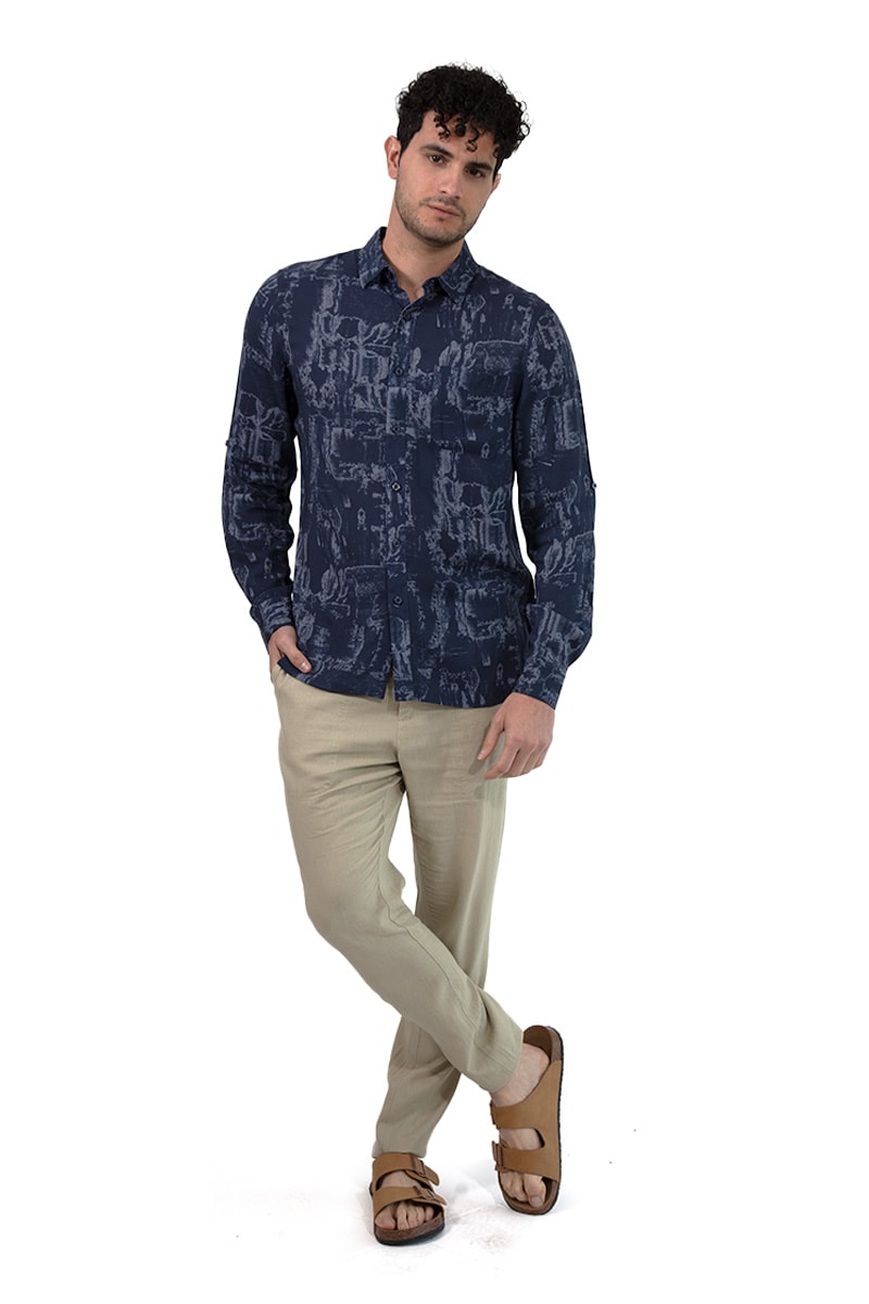 Camisa Comfort Fit Generra Azul Estampada $999