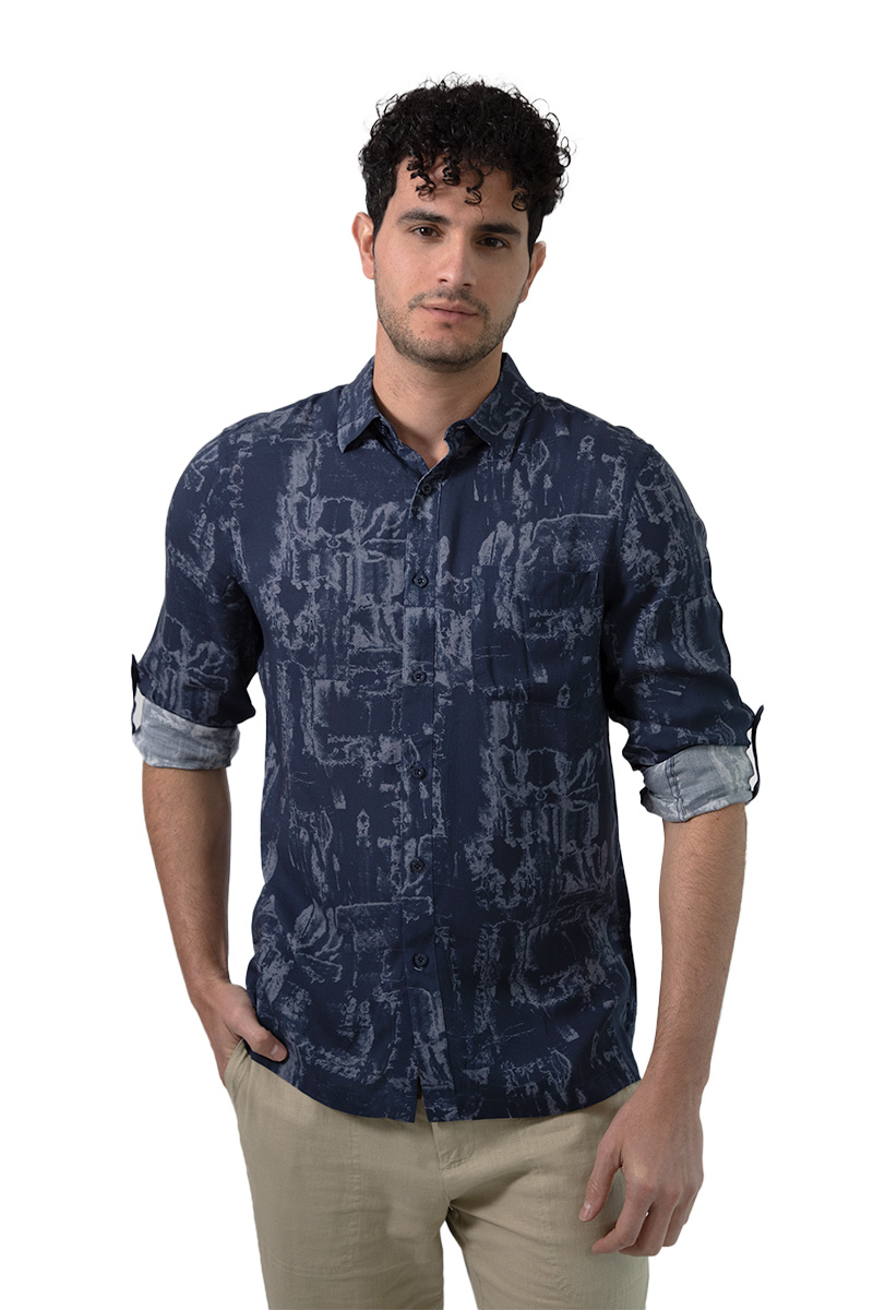 Foto 3 pulgar | Camisa Comfort Fit Generra Azul Estampada