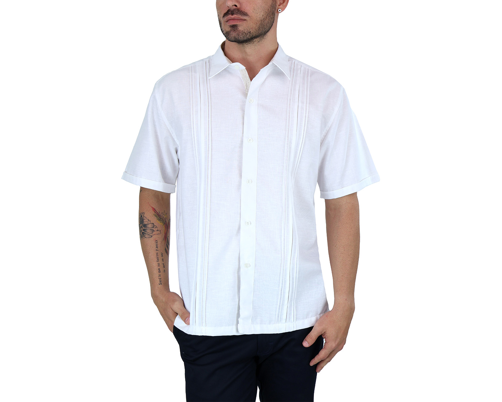 Foto 2 pulgar | Camisa Tipo Guayabera Rams Cottons Digan Blanca Corte Regular y Apariencia de Lino para Hombre