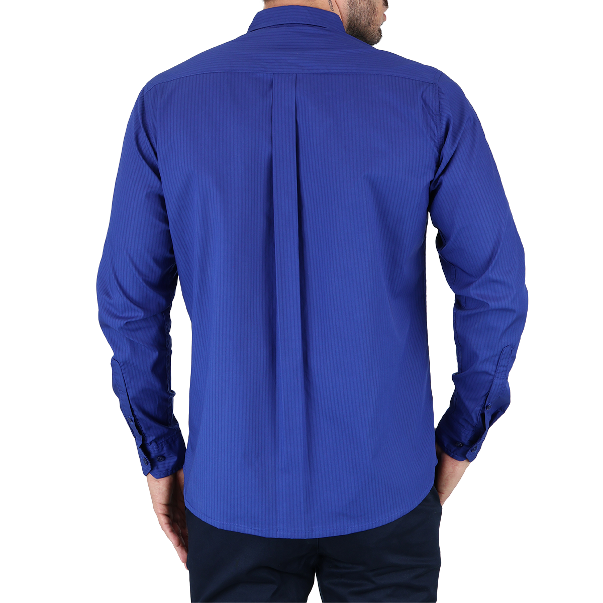 Foto 2 | Camisa De Manga Larga Para Hombre Marca Rams Cottons Modelo Dolby Color Azul Rey Con Rayas 100% Algodón