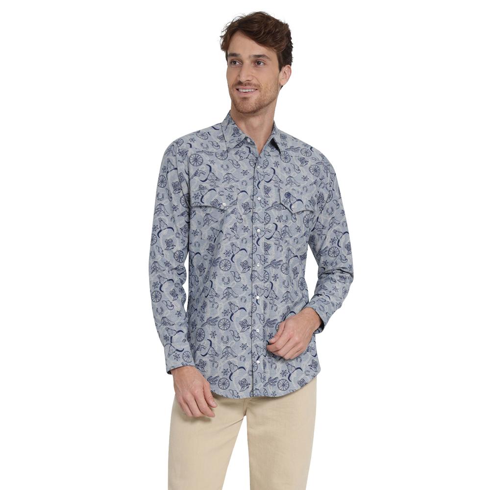 Camisa Vaquera Wrangler Slim Fit Manga Larga 409 Azul para Hombre