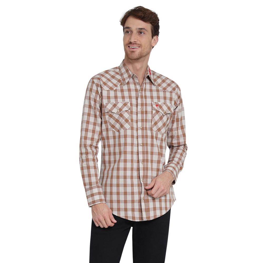 Camisa Vaquera Wrangler Regular Fit Manga Larga 402 Café