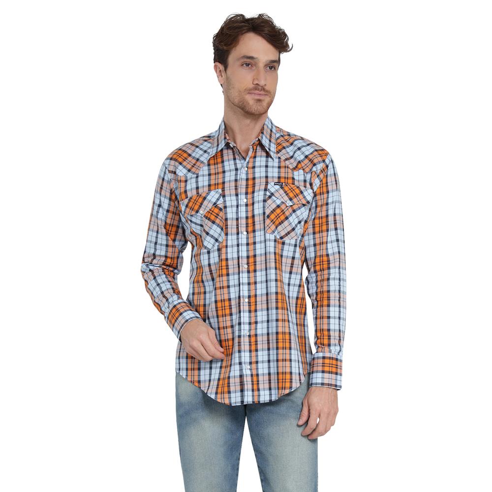 Foto 2 pulgar | Camisa Vaquera Wrangler Regular Fit Manga Larga 402 Naranja para Hombre