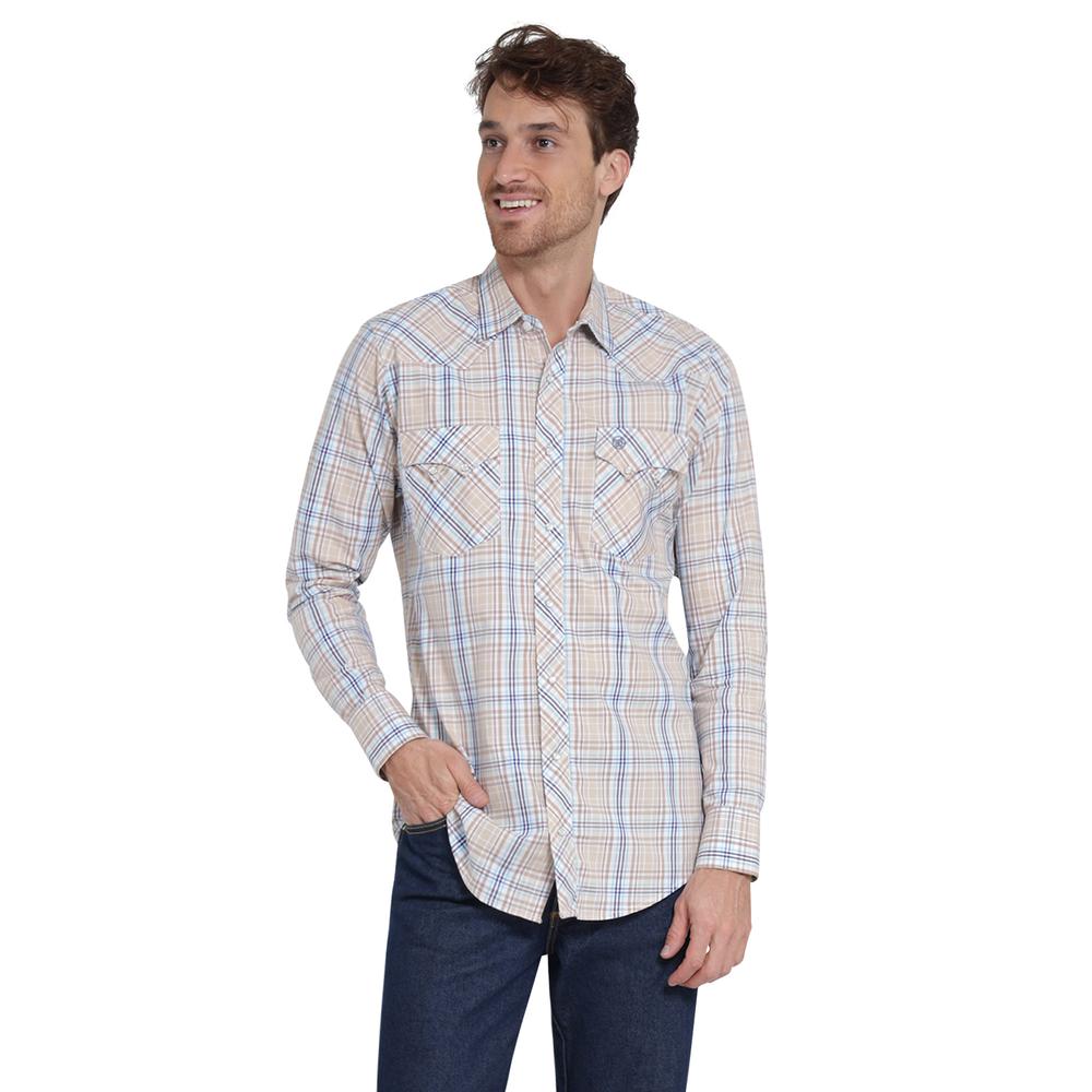 Camisa Vaquera Wrangler Slim Fit Manga Larga 406 Beige para Hombre