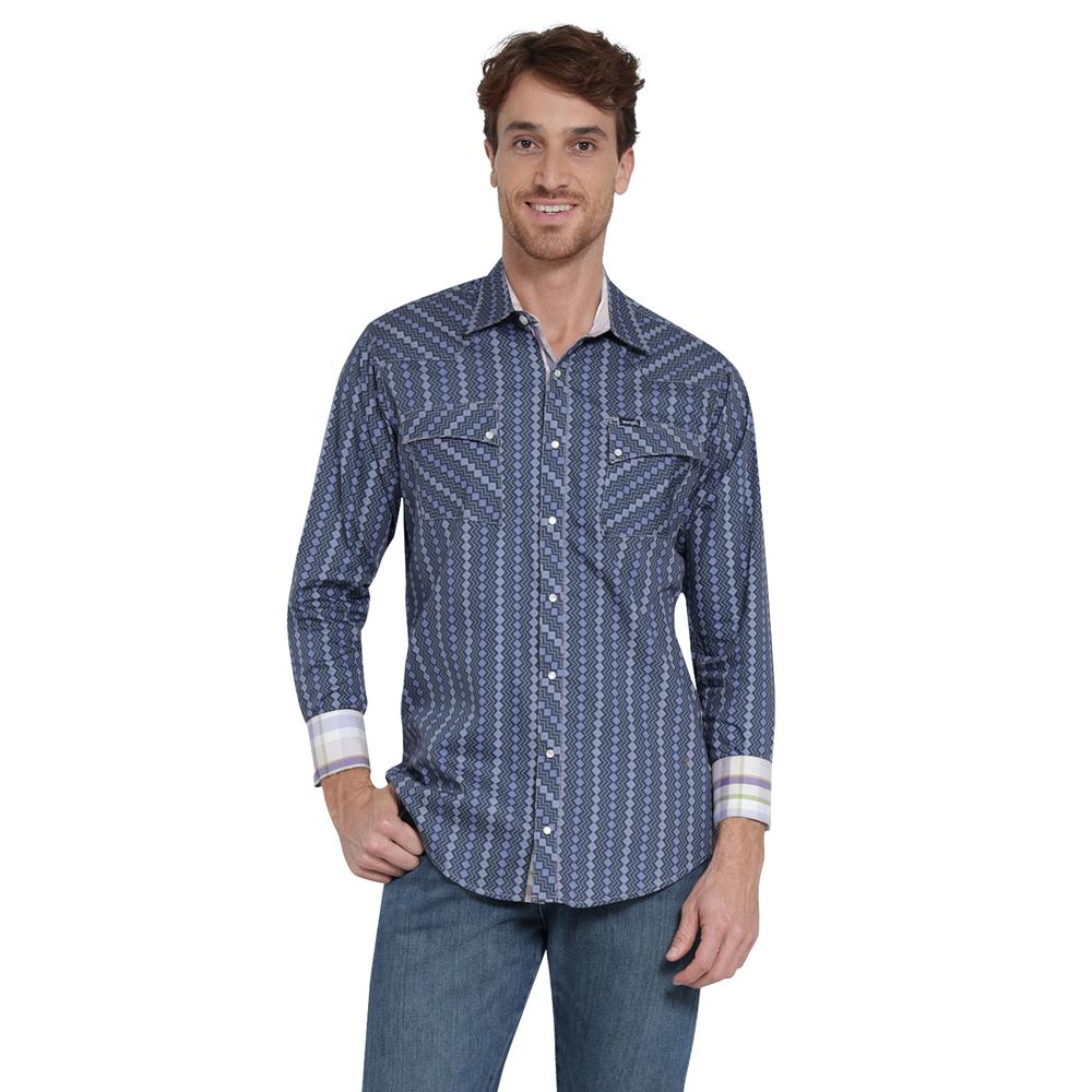 Foto 2 pulgar | Camisa Vaquera Wrangler Slim Fit Manga Larga 411 Azul para Hombre