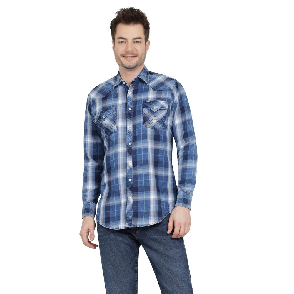 Camisa Vaquera Wrangler Slim Fit Manga Larga 414 Azul Marino