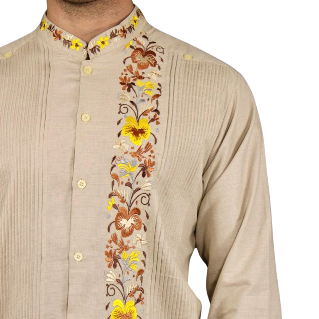 Foto 4 | Guayabera Teya Artesanal Beige para Hombre