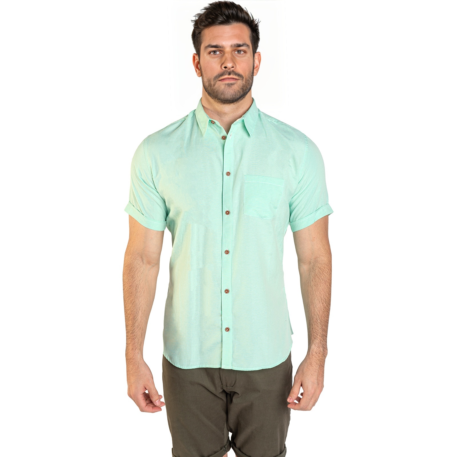 Foto 2 | Camisa Manga Corta Con Bolsillo Chb Chili Beans Clothing Co. Bluesky Color Menta