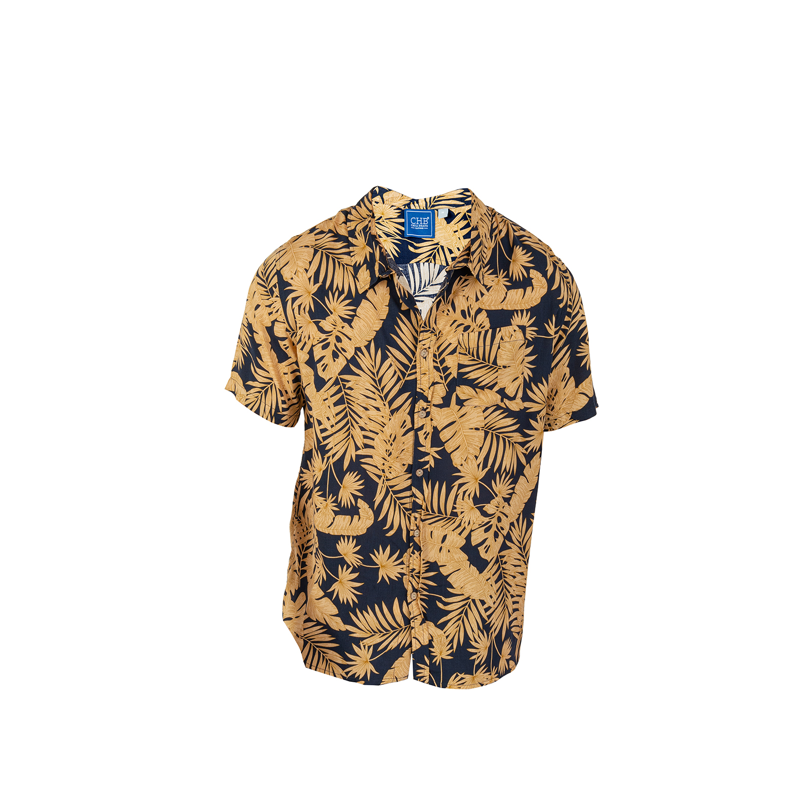 Camisa Manga Corta Hawaiana Chb Chili Beans Clothing Co. Tropi Color Azul Marino