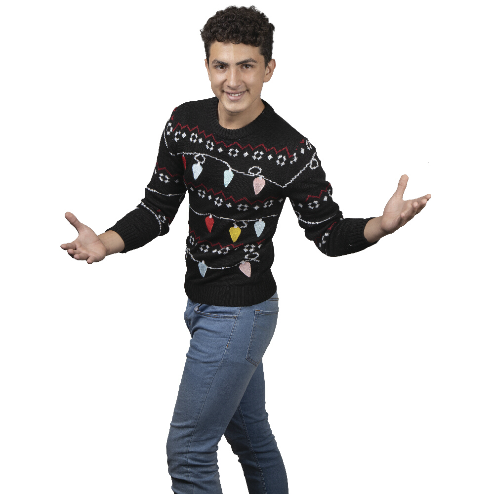 Ugly Sweater Rev Suéter Navideño De Focos Navideños Color Negro Para Navidad