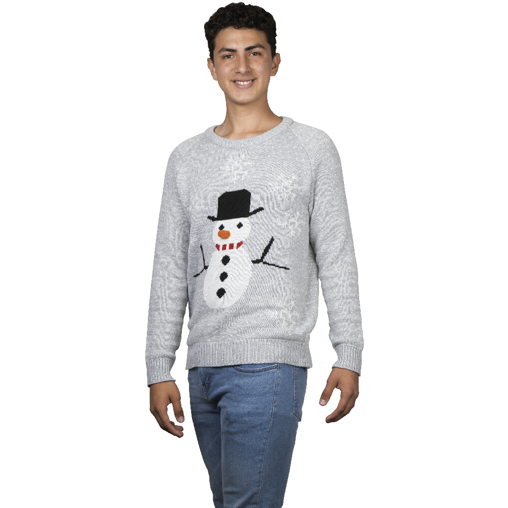 Ugly Sweater Rev Suéter Navideño De Muñeco De Nieve Color Gris Para Navidad