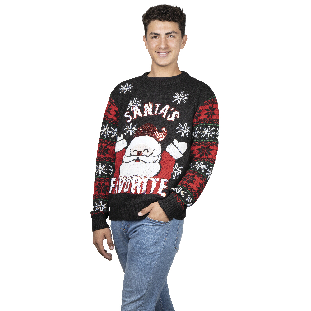 Ugly Sweater Rev Suéter Navideño De Santa Claus Color Negro Para Navidad