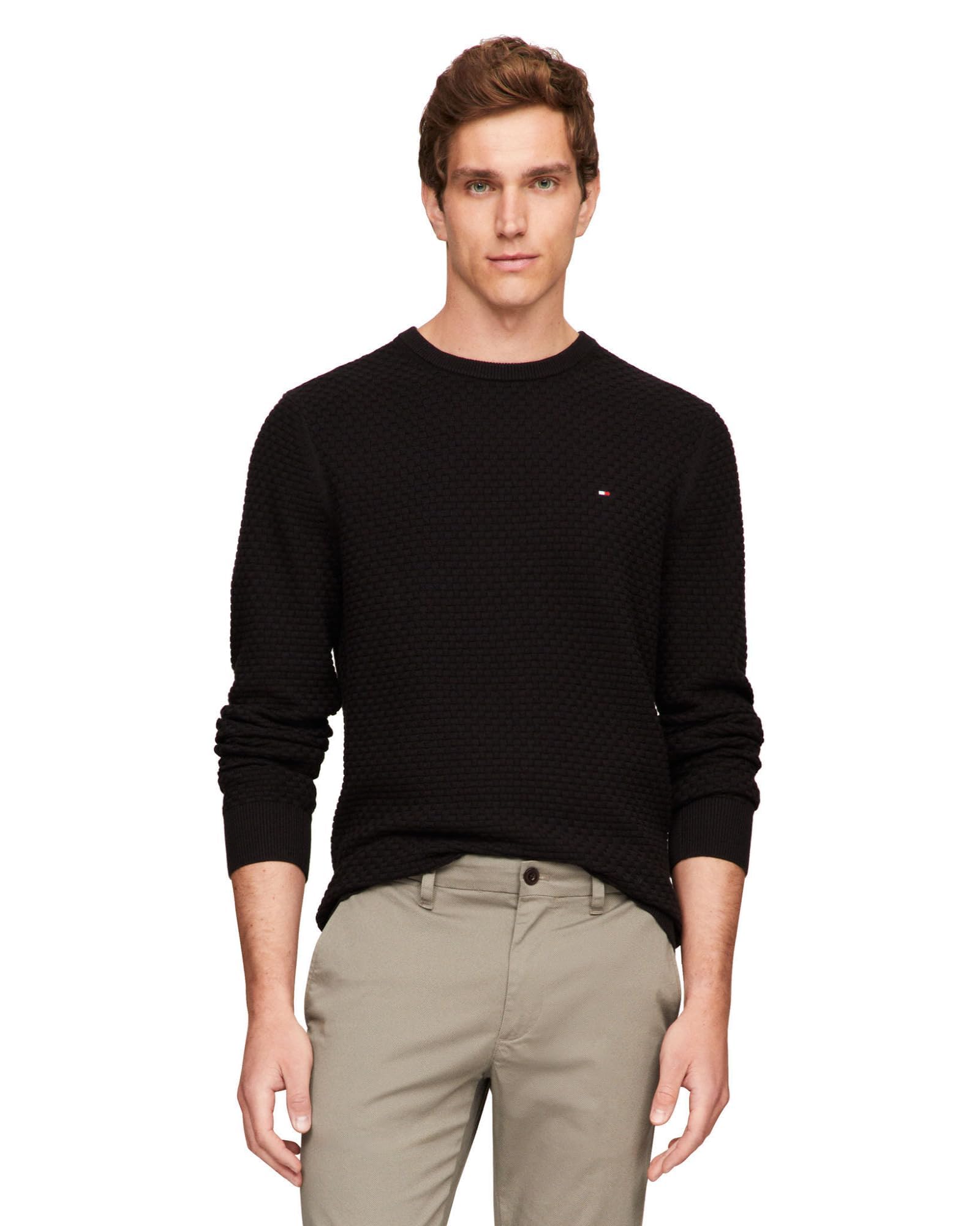 Jersey Tommy Hilfiger Para Hombre, Cuello Redondo Estructurado 9gg, Negro - Venta Internacional.