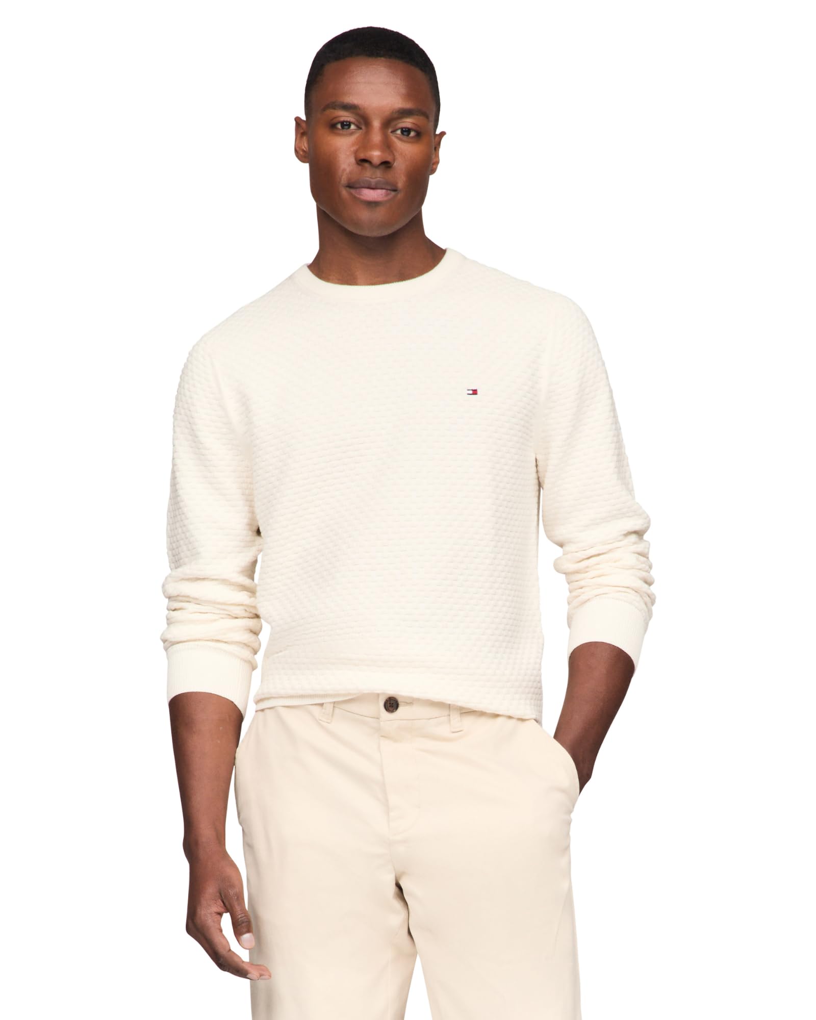 Foto 2 pulgar | Jersey Tommy Hilfiger Para Hombre Con Cuello Redondo Estructurado 9gg, Color Marfil - Venta Internacional.