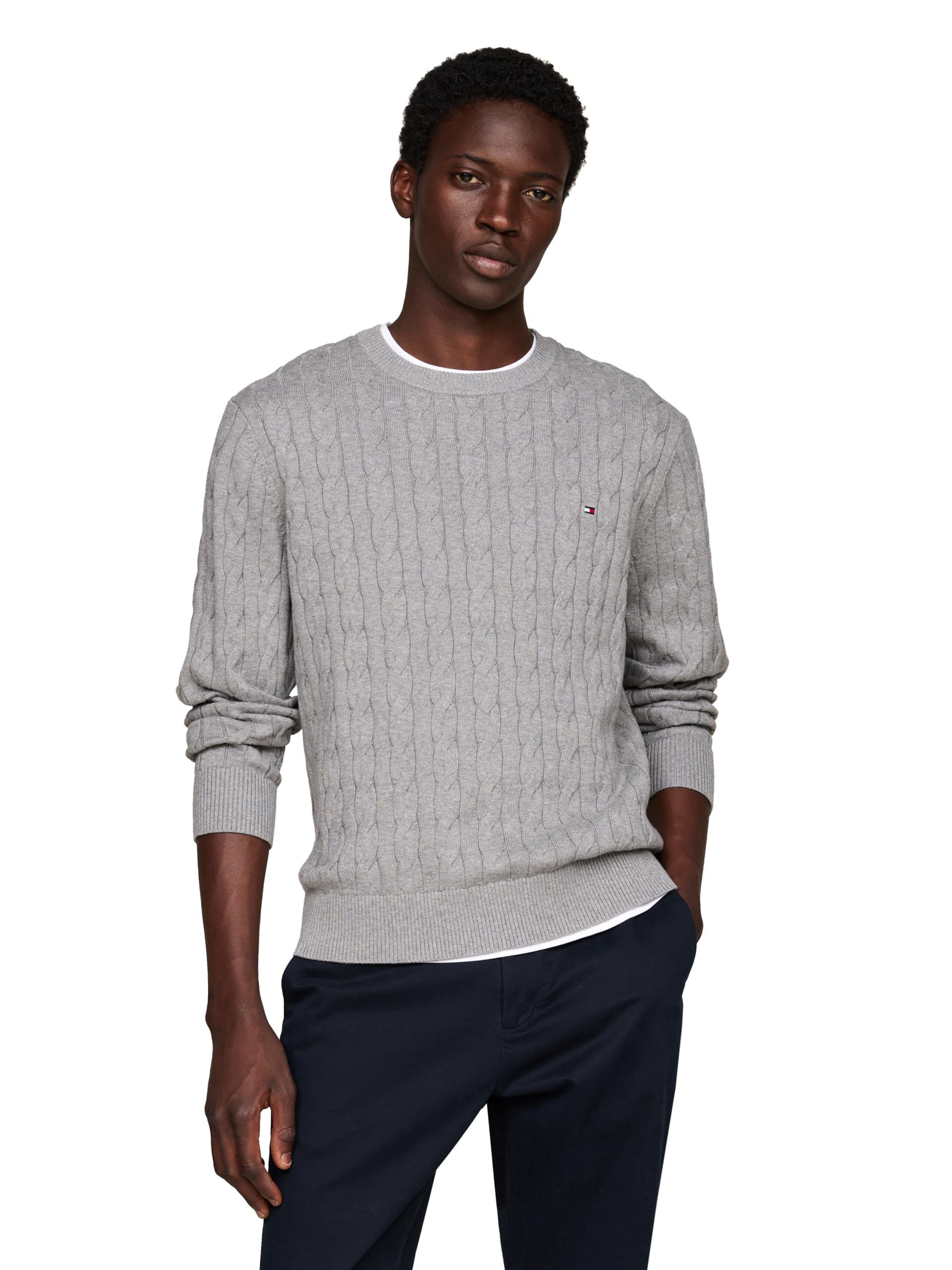 Foto 2 pulgar | Jersey Tommy Hilfiger Para Hombre, Algodón, Cuello Redondo, Gris - Venta Internacional.