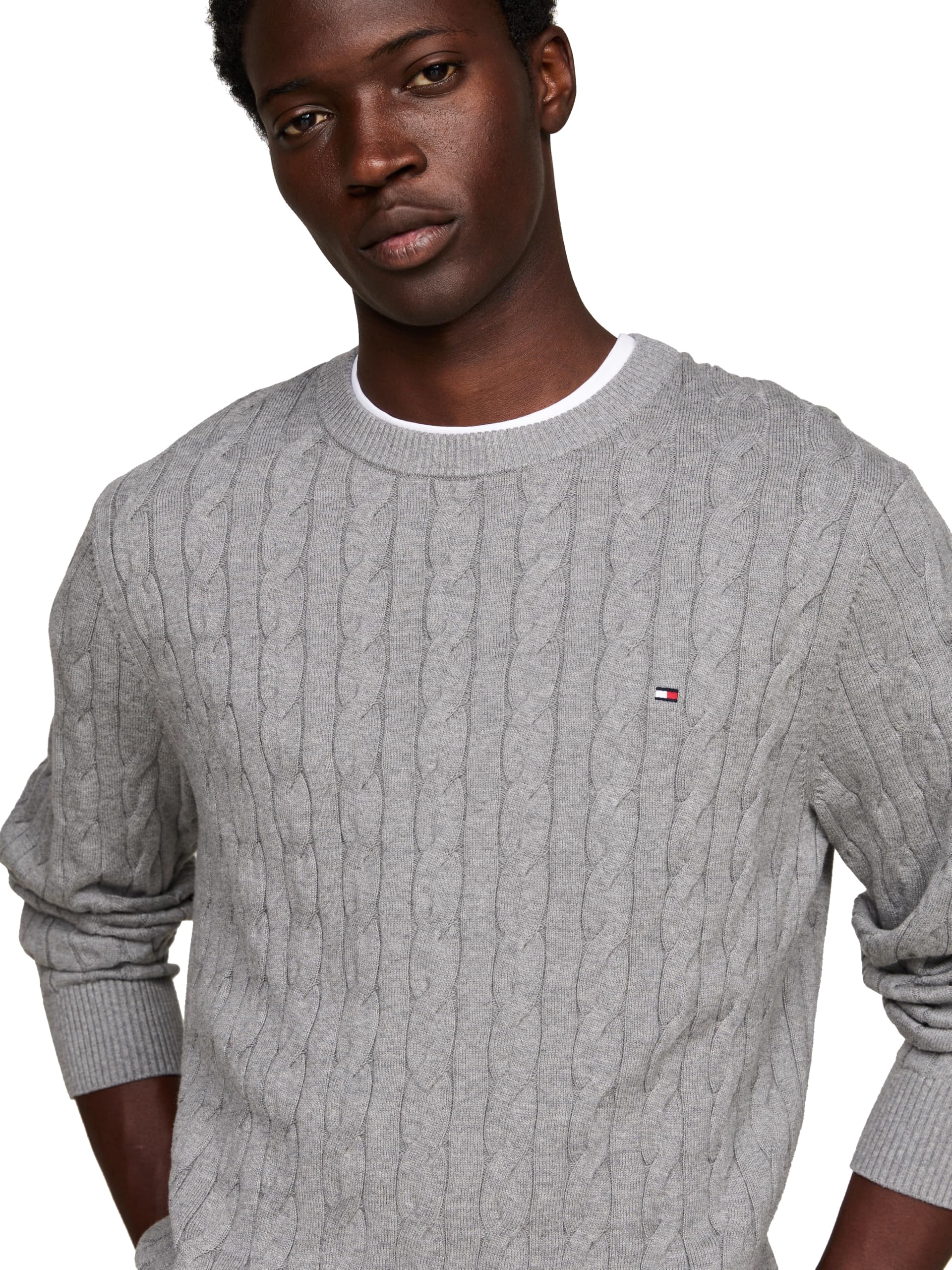 Foto 3 pulgar | Jersey Tommy Hilfiger Para Hombre, Algodón, Cuello Redondo, Gris - Venta Internacional.