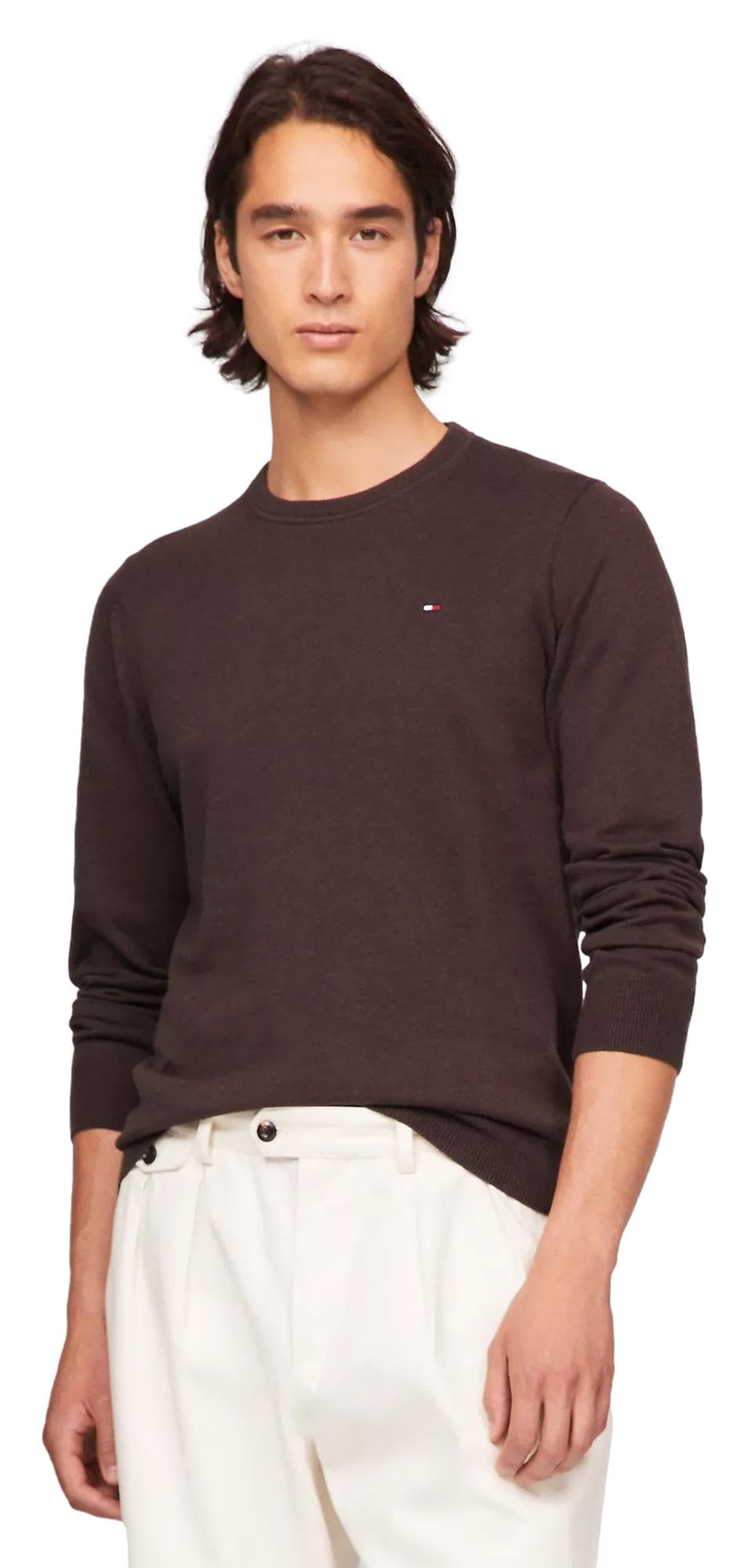 Jersey Tommy Hilfiger Liso Con Cuello Redondo Para Hombre, Marrón, Talla S - Venta Internacional.