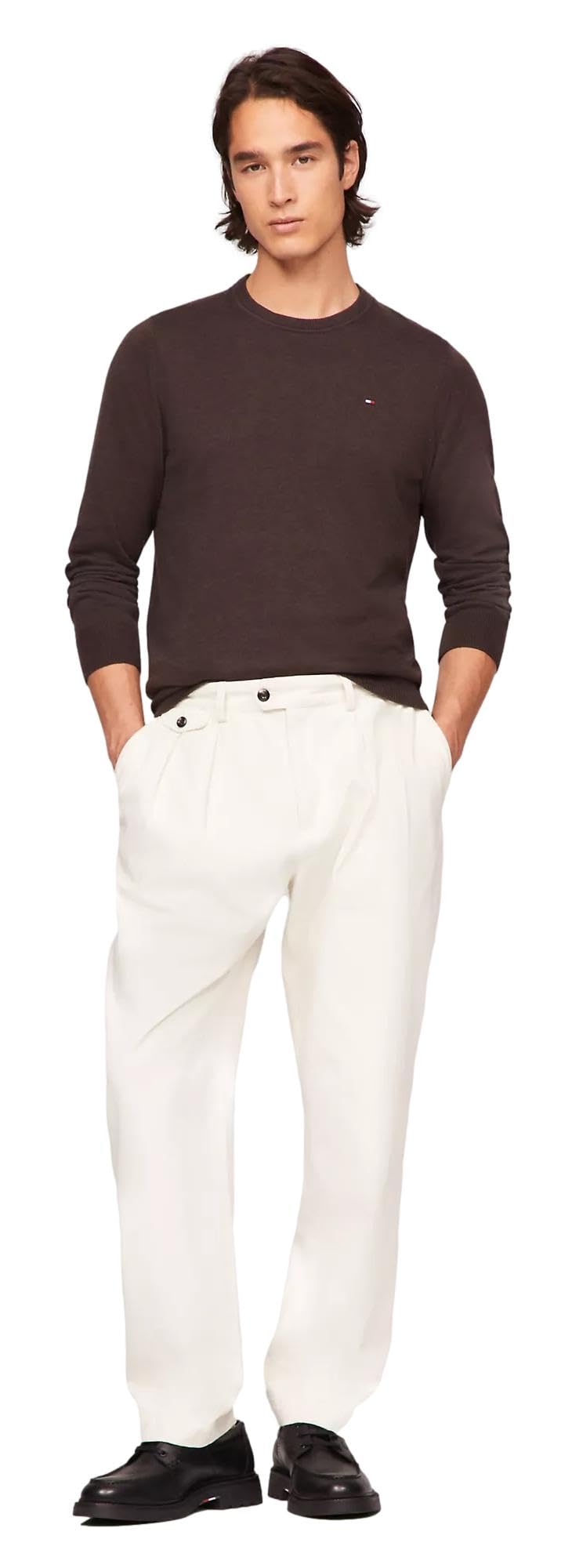 Foto 3 pulgar | Jersey Tommy Hilfiger Liso Con Cuello Redondo Para Hombre, Marrón, Talla S - Venta Internacional.
