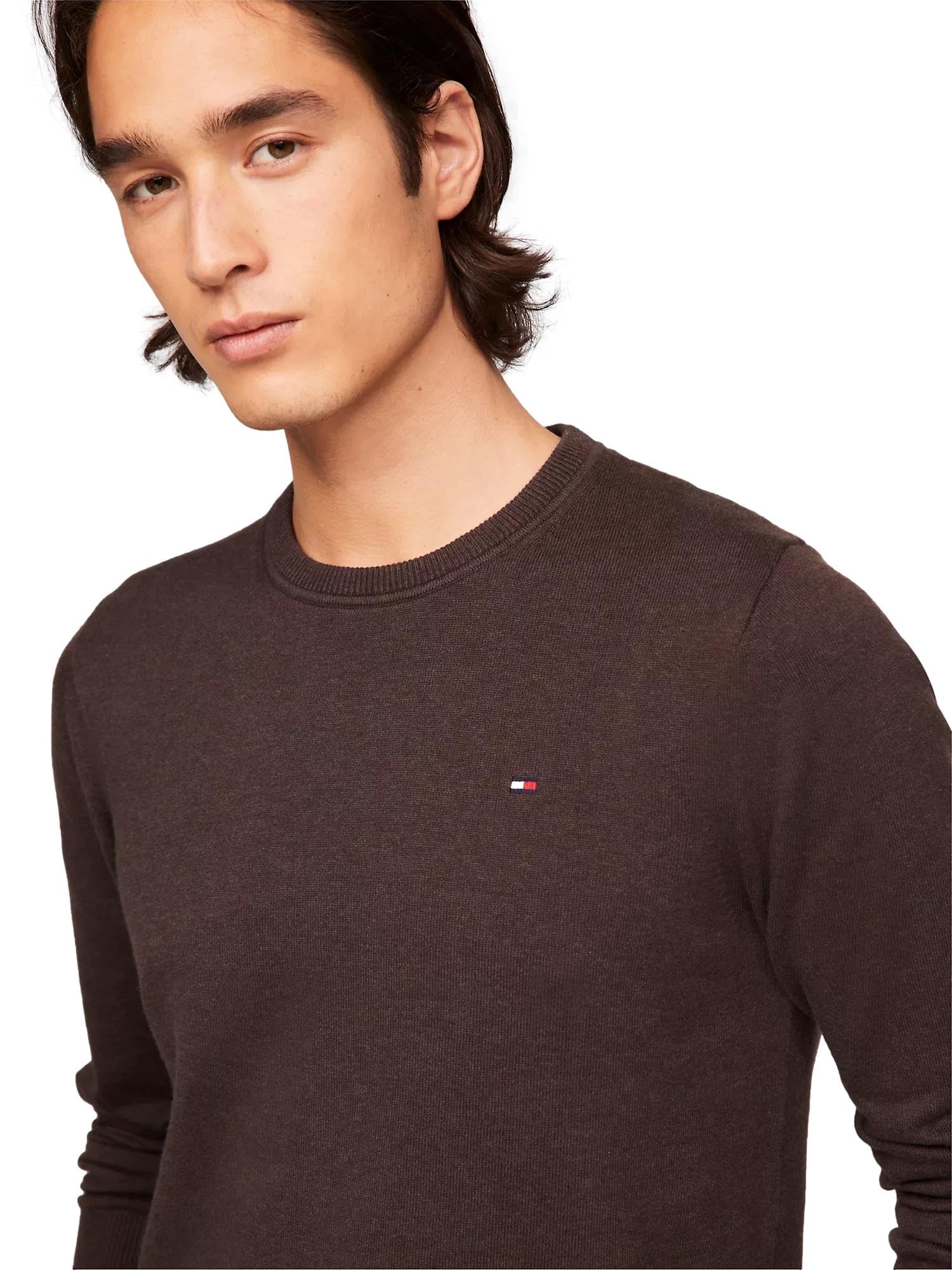 Foto 4 pulgar | Jersey Tommy Hilfiger Liso Con Cuello Redondo Para Hombre, Marrón, Talla S - Venta Internacional.