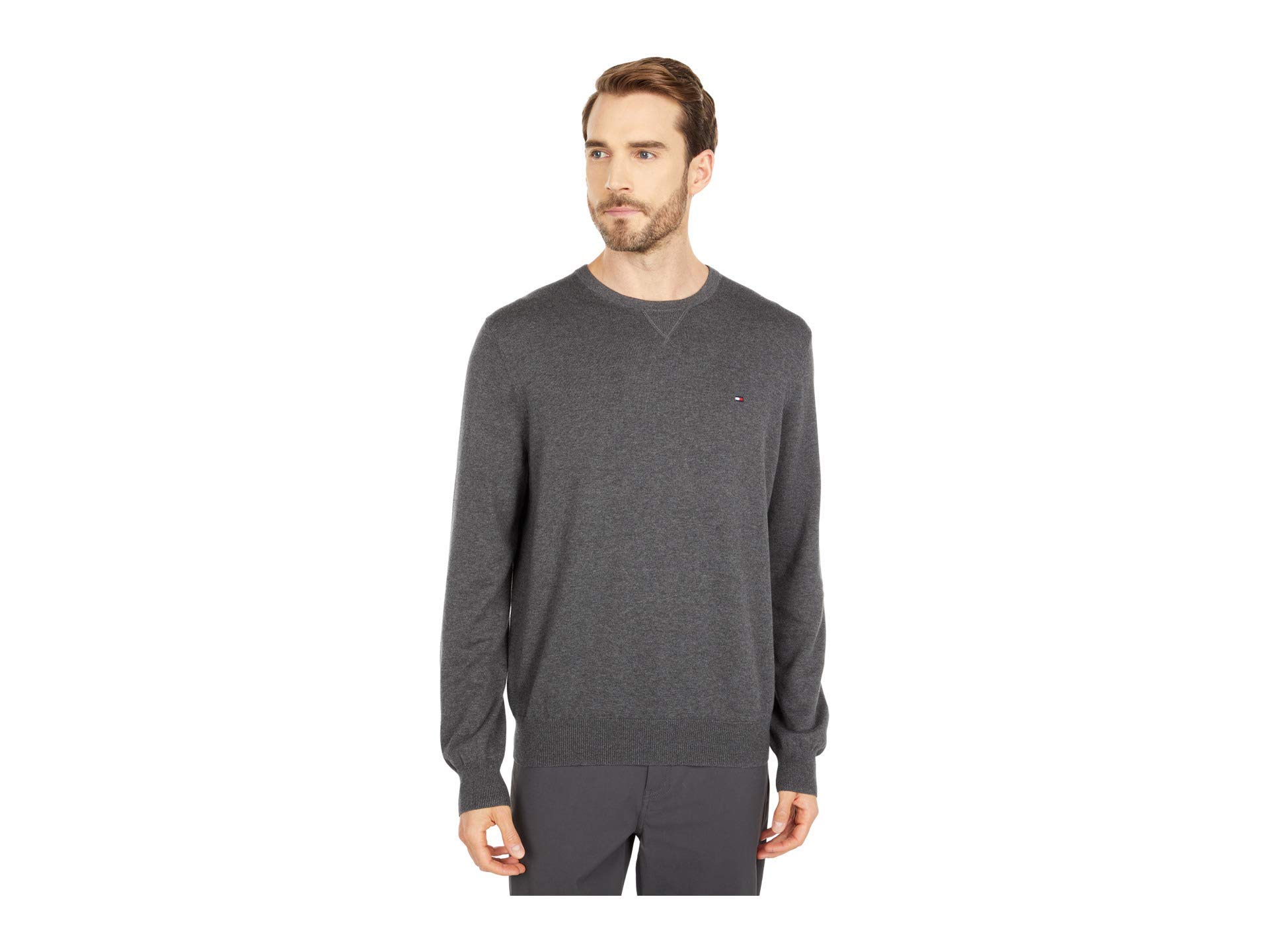 Foto 2 pulgar | Jersey Tommy Hilfiger Liso Con Cuello Redondo Para Hombre, Color Gris Antracita - Venta Internacional.
