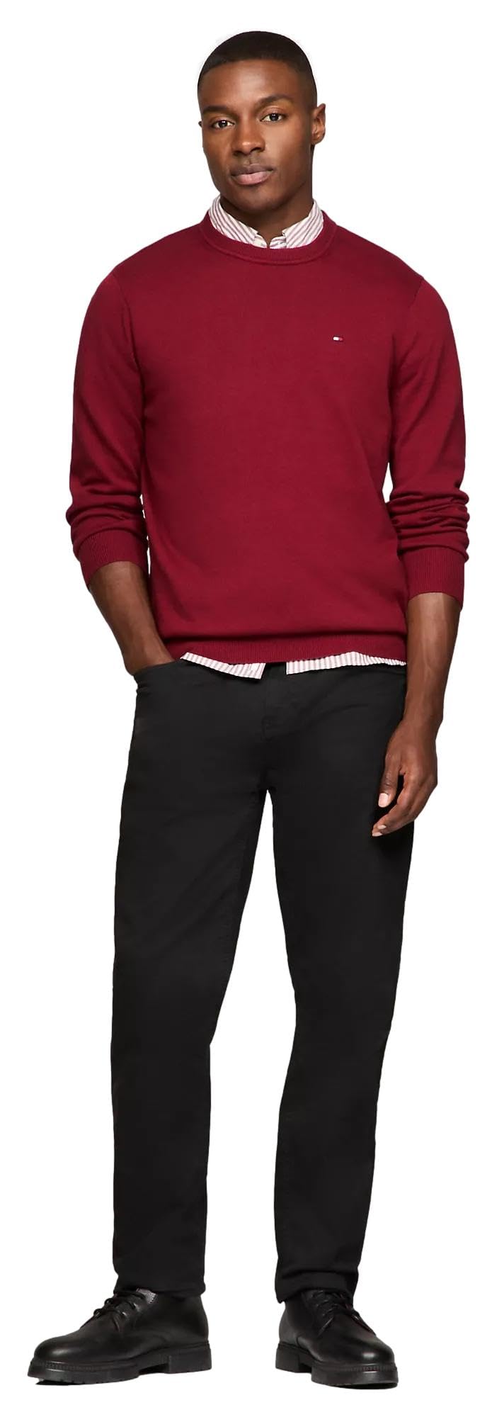 Foto 3 pulgar | Jersey Tommy Hilfiger Liso Cuello Redondo Rojo para Hombre - Venta Internacional