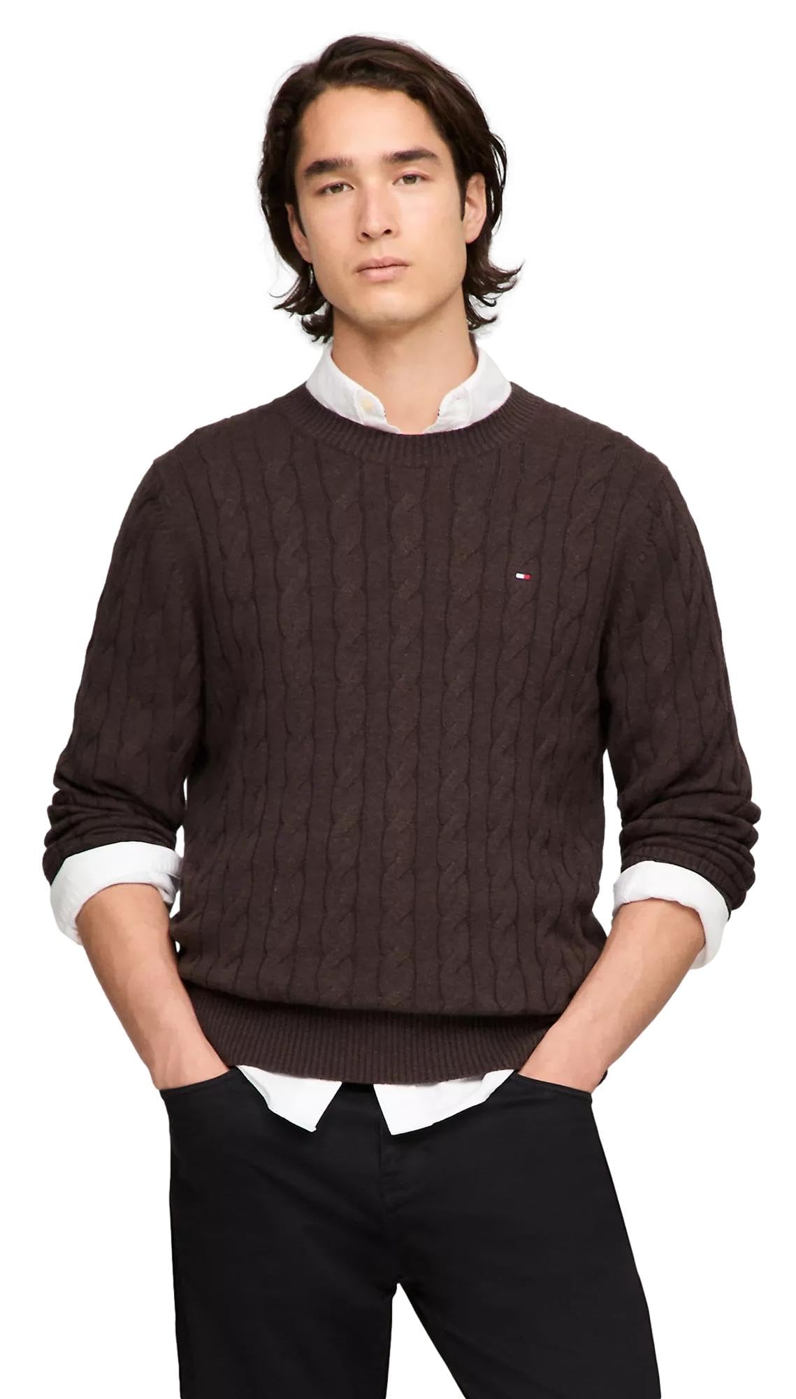 Foto 2 pulgar | Suéter Tommy Hilfiger Cable Knit Marrón para Hombre - Venta Internacional