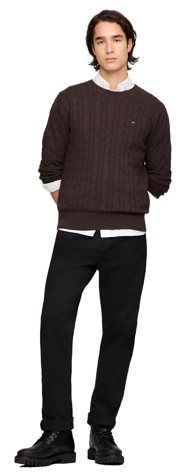 Foto 3 pulgar | Suéter Tommy Hilfiger Cable Knit Marrón para Hombre - Venta Internacional