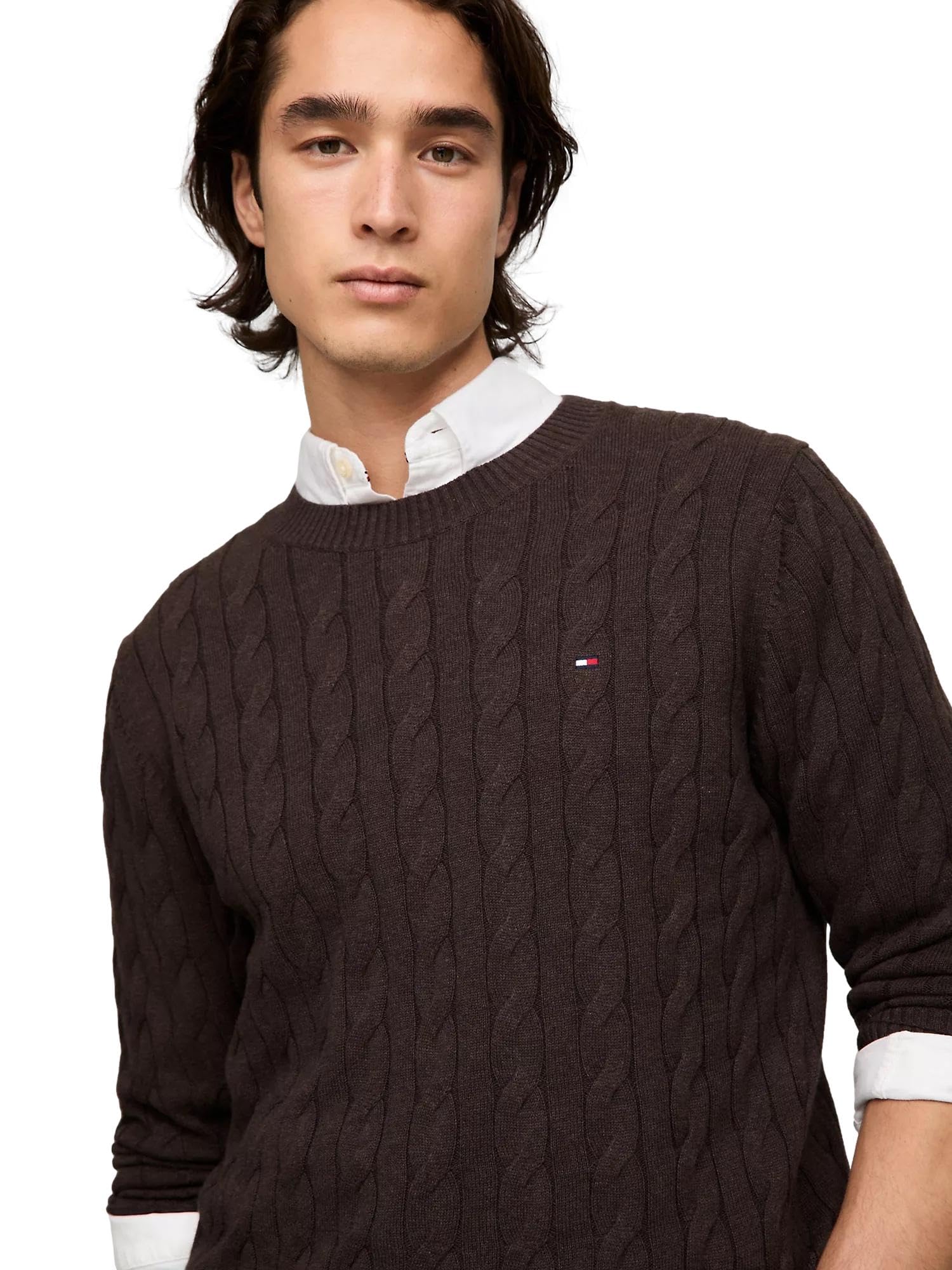 Foto 4 pulgar | Suéter Tommy Hilfiger Cable Knit Marrón para Hombre - Venta Internacional