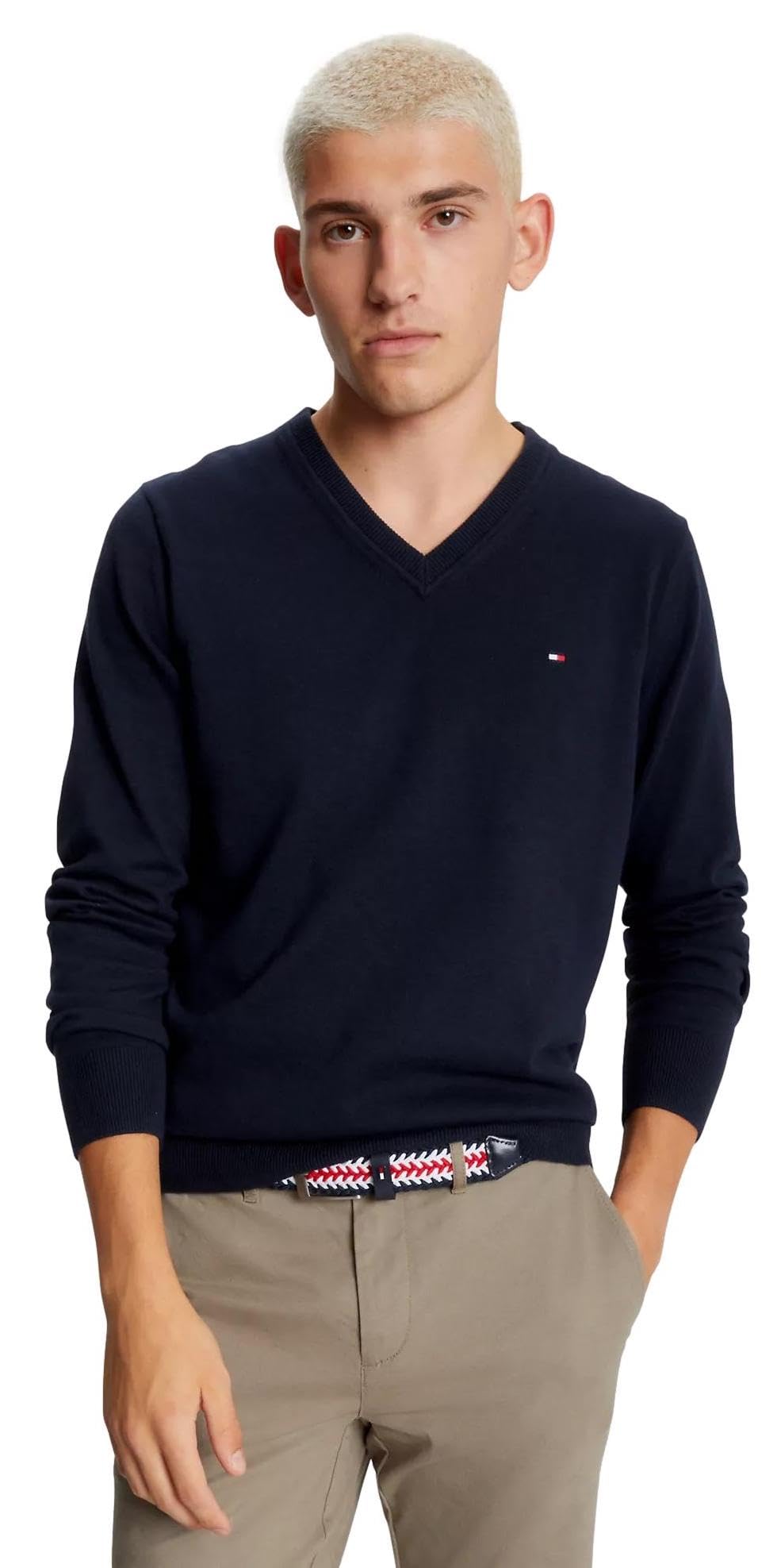 Foto 2 pulgar | Suéter Tommy Hilfiger con Cuello en V Azul Marino para Hombre - Venta Internacional