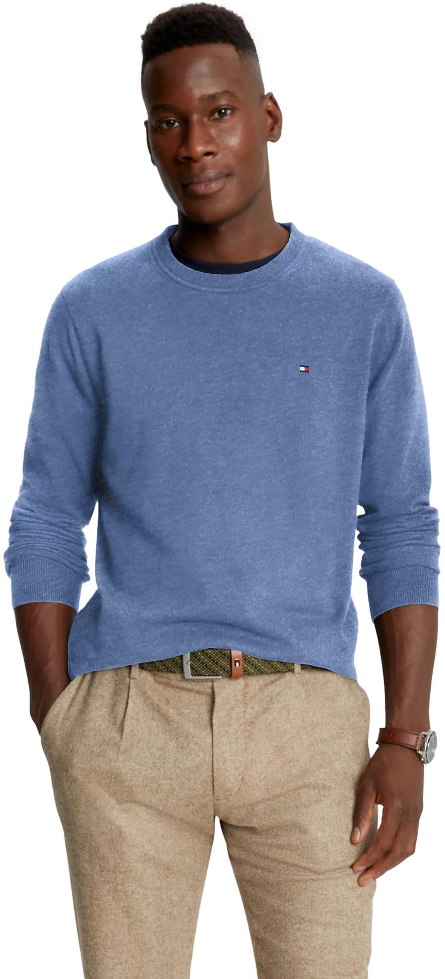 Foto 1 | Suéter Tommy Hilfiger Liso con Cuello Redondo Azul para Hombre - Venta Internacional