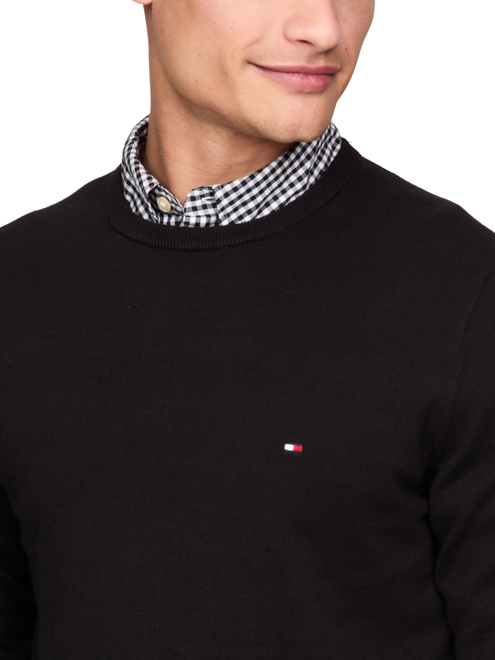Foto 3 pulgar | Jersey Tommy Hilfiger Para Hombre, Algodón Liso, Cuello Redondo, Negro - Venta Internacional.