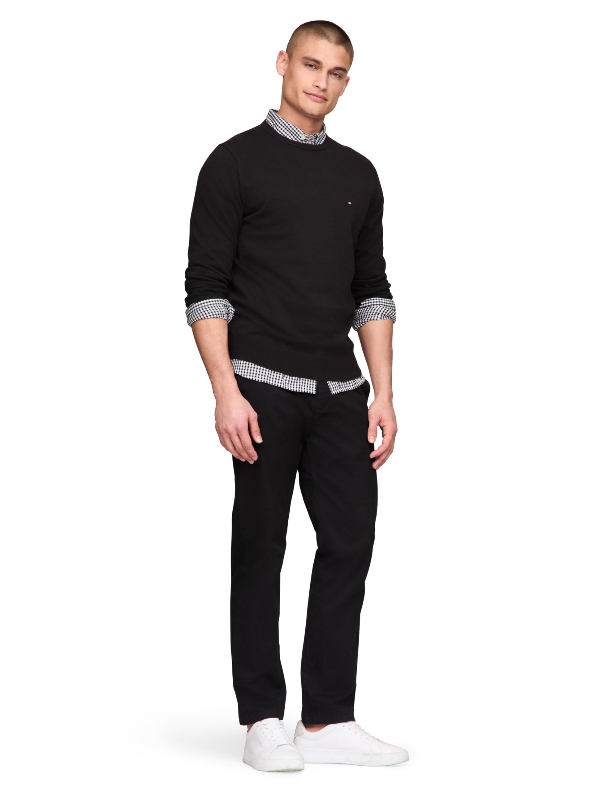Foto 4 pulgar | Jersey Tommy Hilfiger Para Hombre, Algodón Liso, Cuello Redondo, Negro - Venta Internacional.