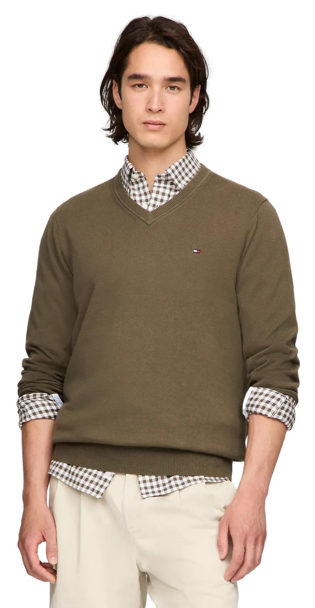 Foto 2 pulgar | Jersey Tommy Hilfiger Para Hombre Con Cuello En V, Colección 2024, Verde Militar - Venta Internacional.