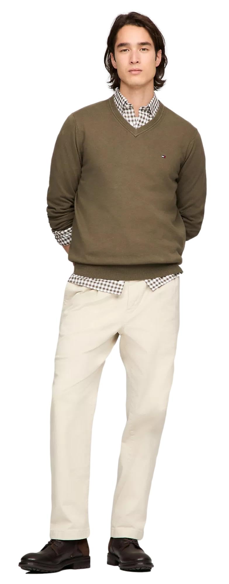 Foto 2 | Jersey Tommy Hilfiger Para Hombre Con Cuello En V, Colección 2024, Verde Militar - Venta Internacional.