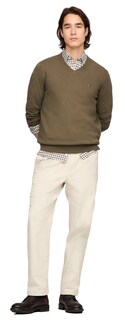Foto 2 | Jersey Tommy Hilfiger Para Hombre Con Cuello En V, Colección 2024, Verde Militar - Venta Internacional.