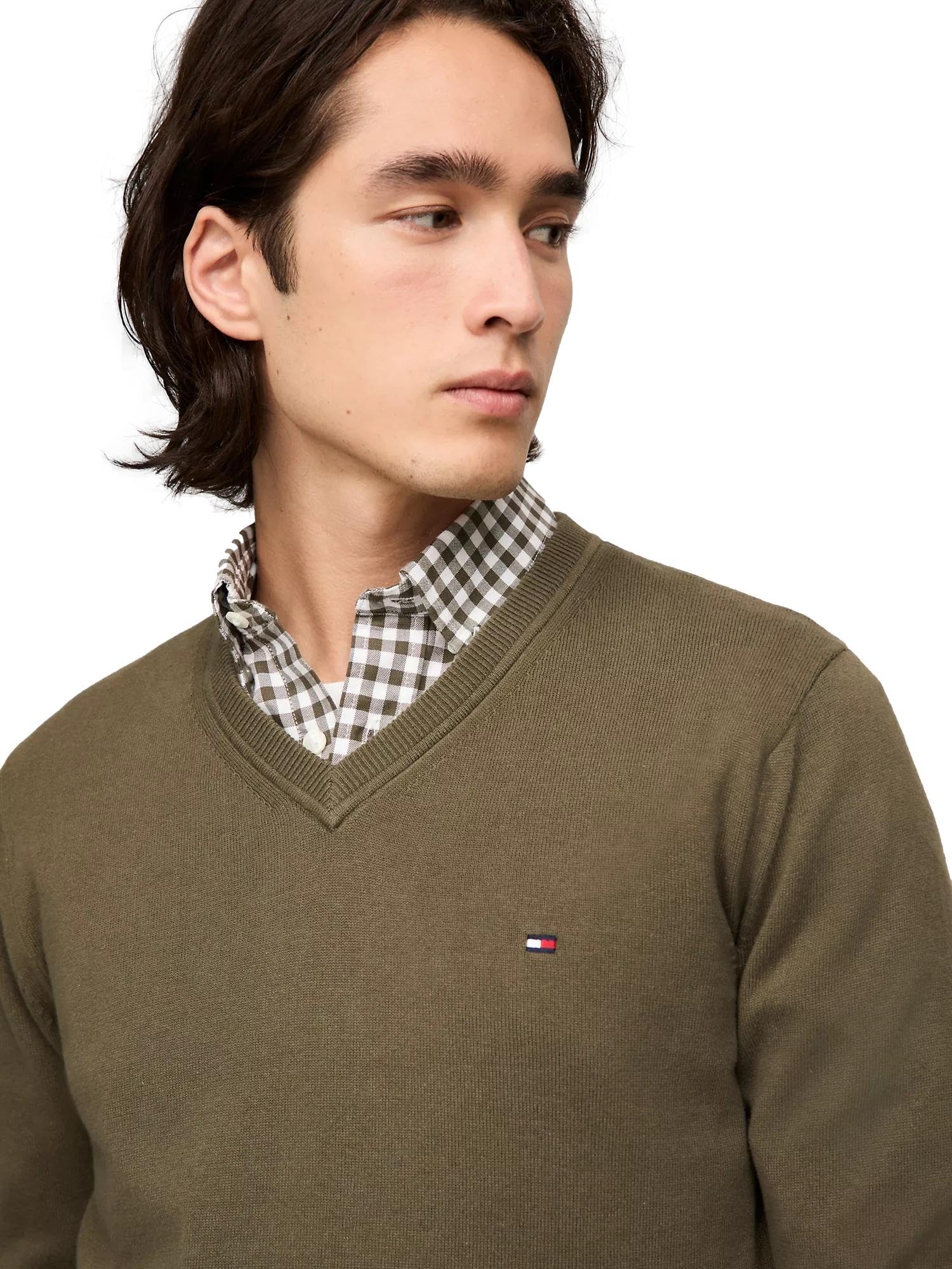 Foto 4 pulgar | Jersey Tommy Hilfiger Para Hombre Con Cuello En V, Colección 2024, Verde Militar - Venta Internacional.