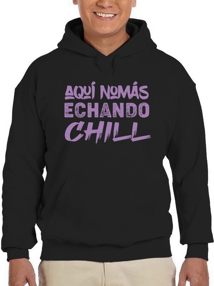 Foto 2 pulgar | Sudadera Smartprintsink Con Capucha Para Hombre Aqui Nomas Echando Chill. Color Negro