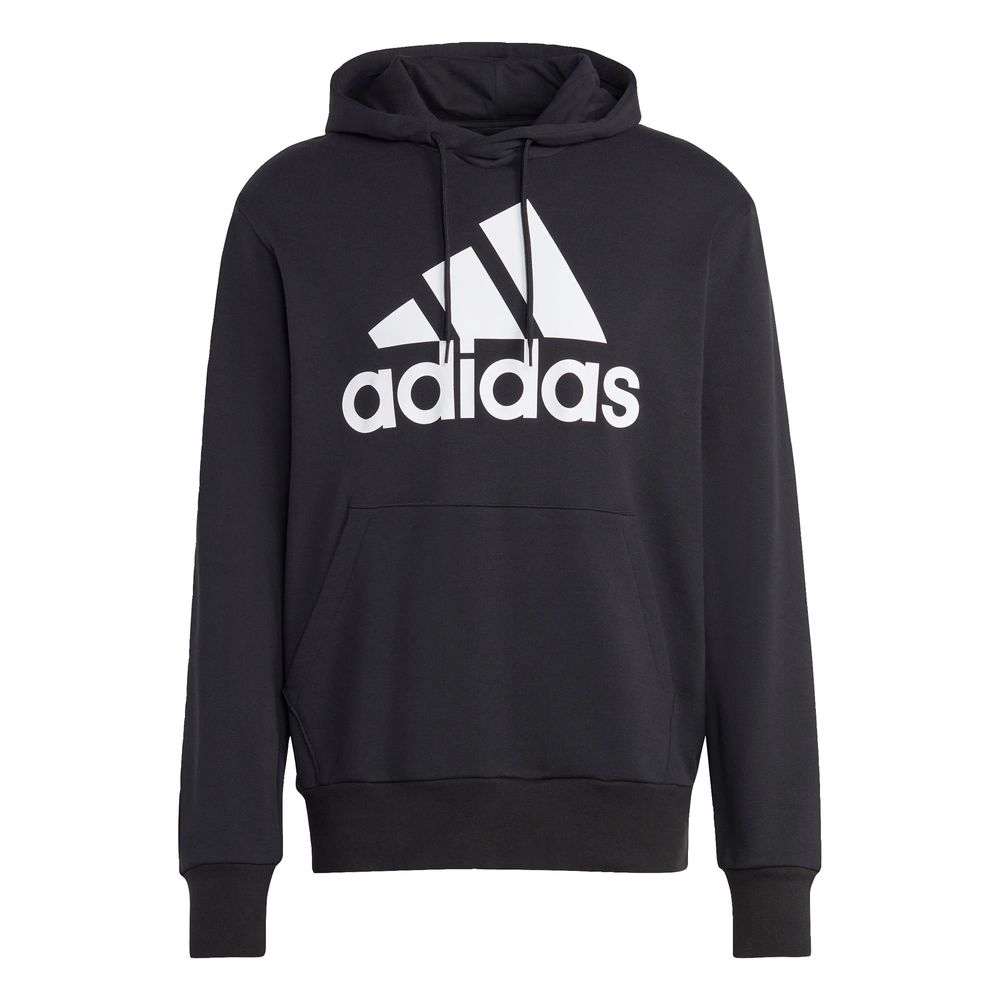 Sudadera con Gorro Adidas Essentials Logo Lineal Felpa Negra para Hombre