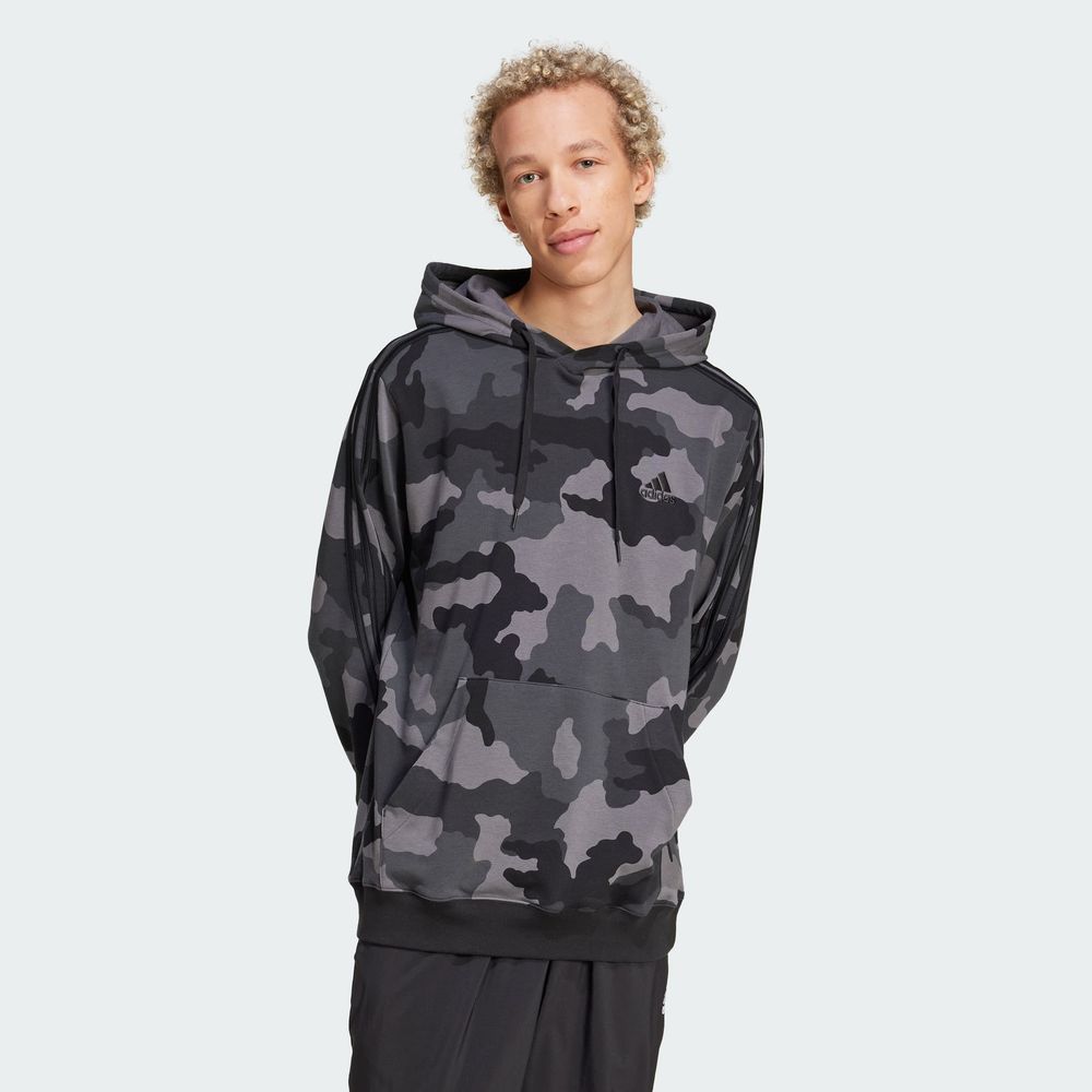 Foto 5 pulgar | Sudadera Con Gorro Seasonal Essentials Camouflage Adidas Negro Hombre
