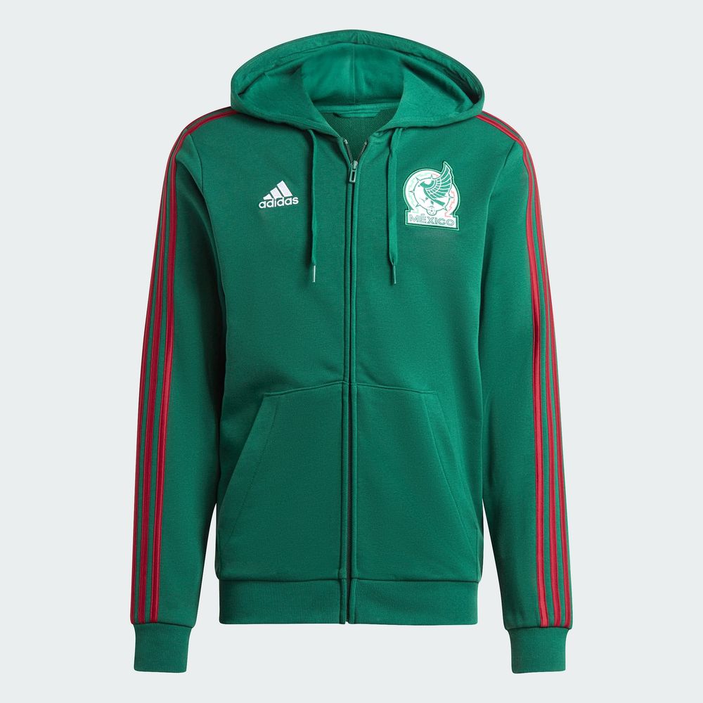 Foto 3 pulgar | Sudadera Con Gorro Adn México Cierre Frontal Adidas Verde Hombre