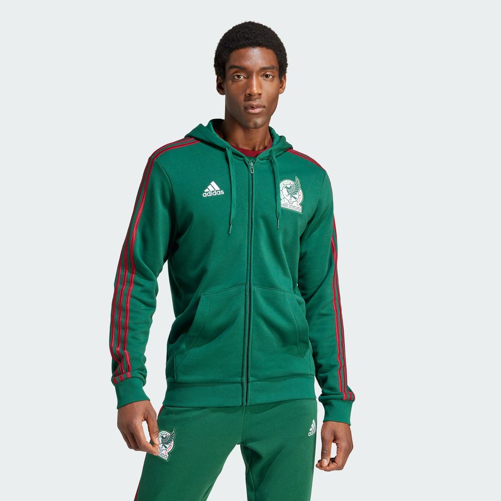 Foto 3 | Sudadera Con Gorro Adn México Cierre Frontal Adidas Verde Hombre