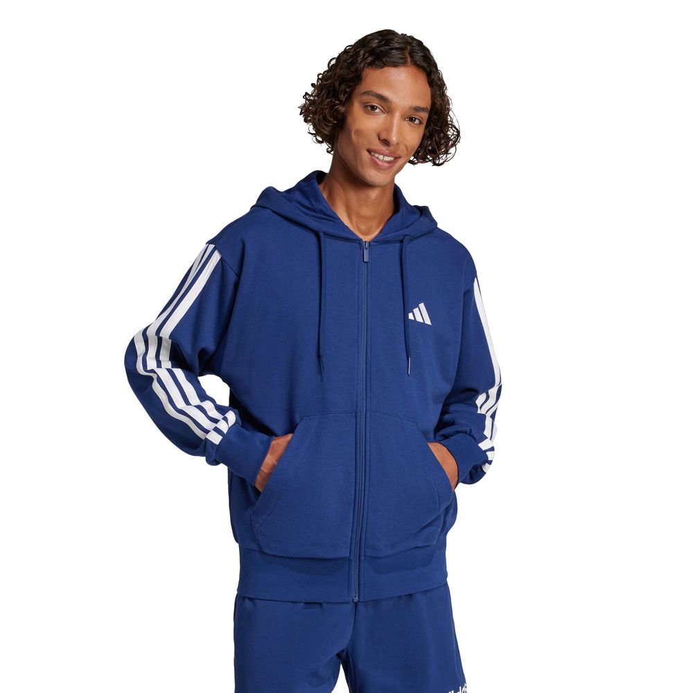 Foto 2 | Sudadera Con Gorro Essentials 3 Franjas Felpa Francesa Adidas Azul Hombre