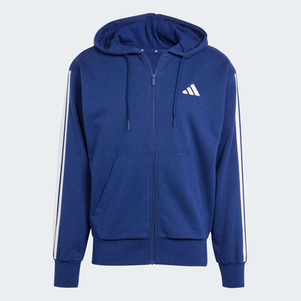 Foto 3 | Sudadera Con Gorro Essentials 3 Franjas Felpa Francesa Adidas Azul Hombre