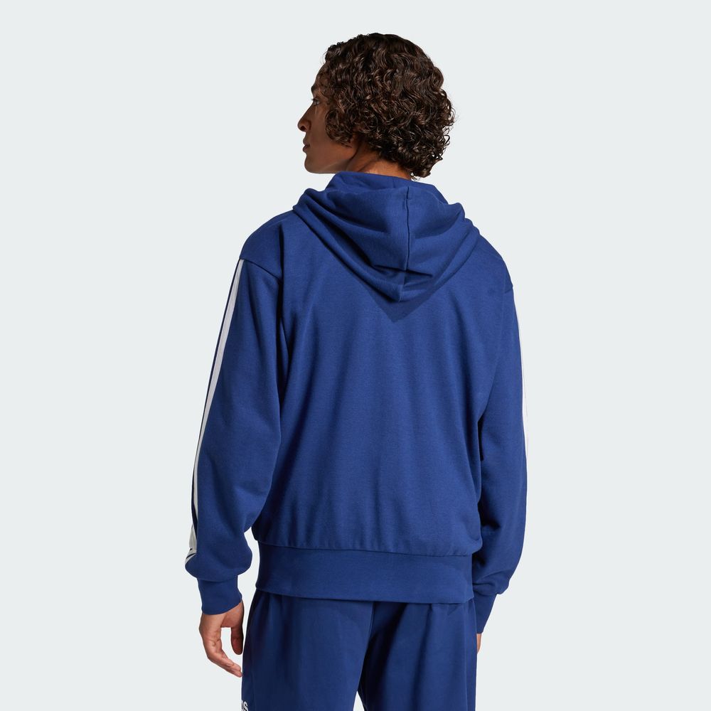 Foto 4 | Sudadera Con Gorro Essentials 3 Franjas Felpa Francesa Adidas Azul Hombre