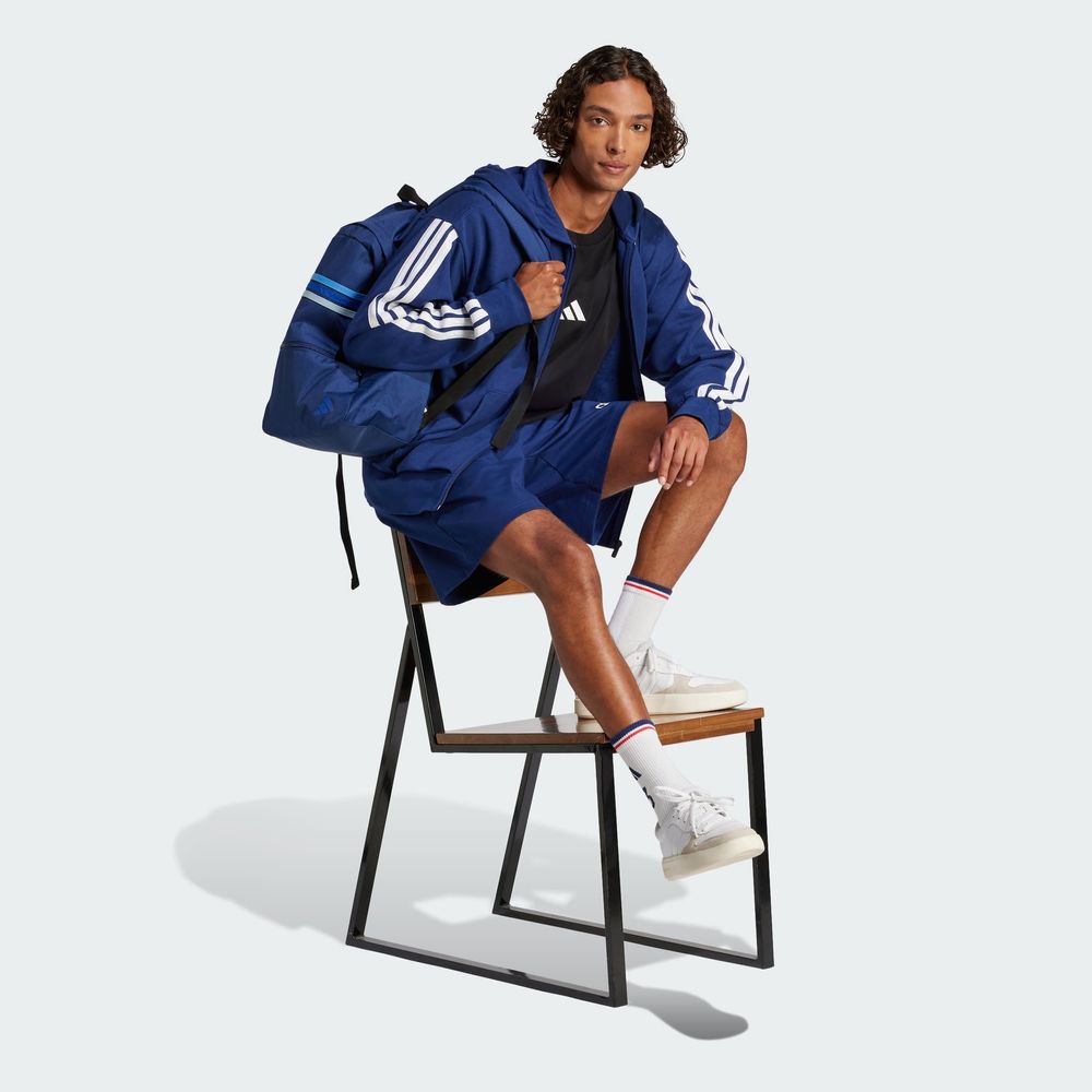 Foto 5 | Sudadera Con Gorro Essentials 3 Franjas Felpa Francesa Adidas Azul Hombre