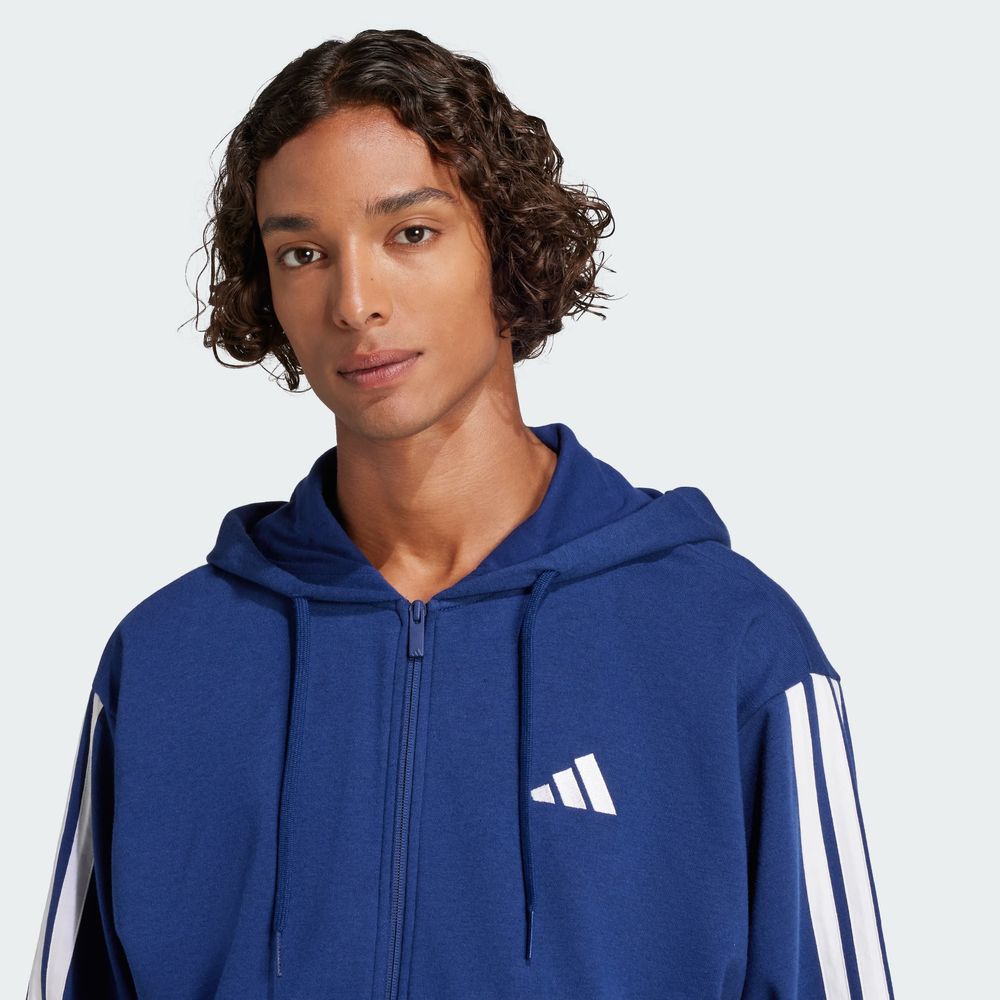 Foto 7 | Sudadera Con Gorro Essentials 3 Franjas Felpa Francesa Adidas Azul Hombre