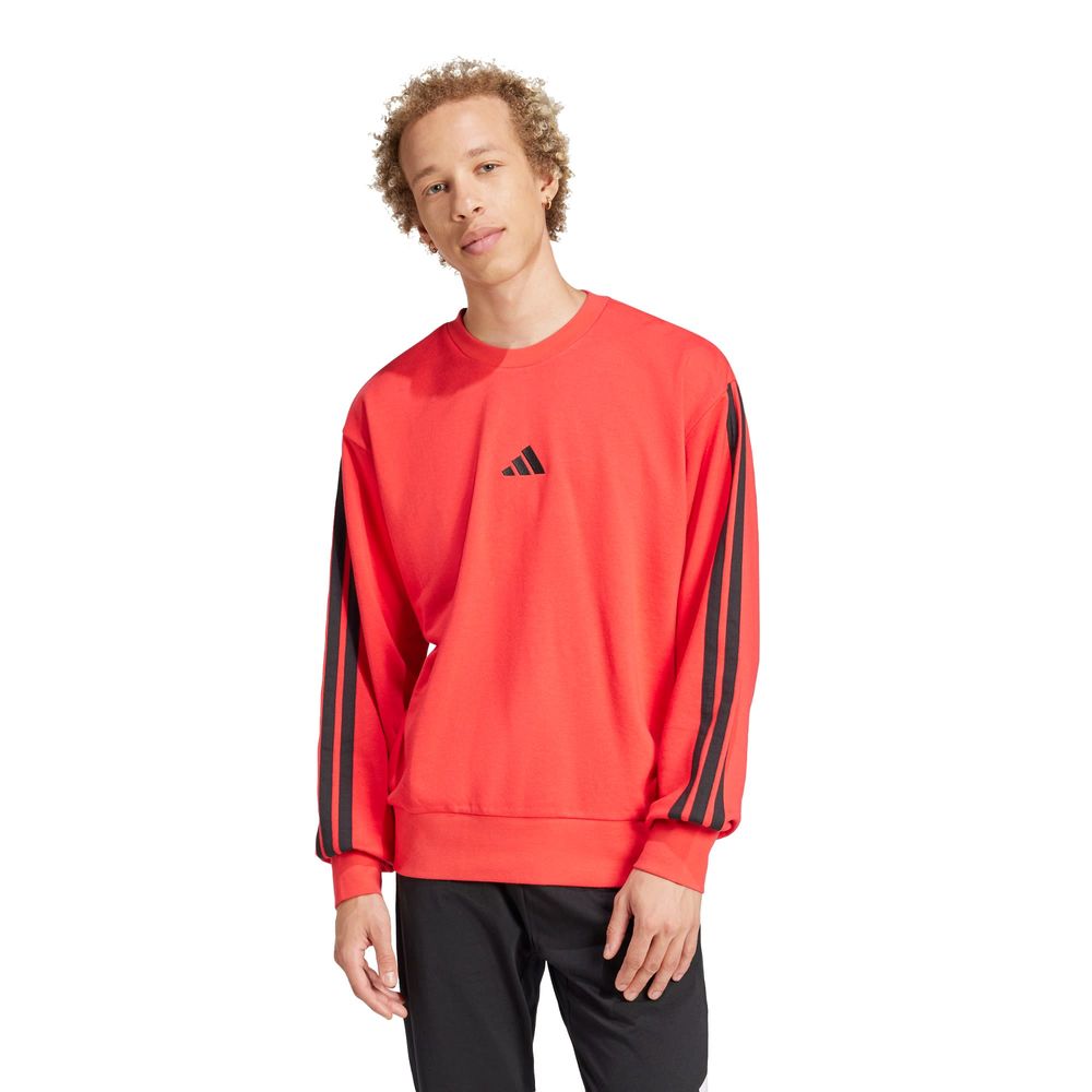 Foto 2 | Sudadera Essentials 3 Franjas Felpa Francesa Adidas Rojo Hombre