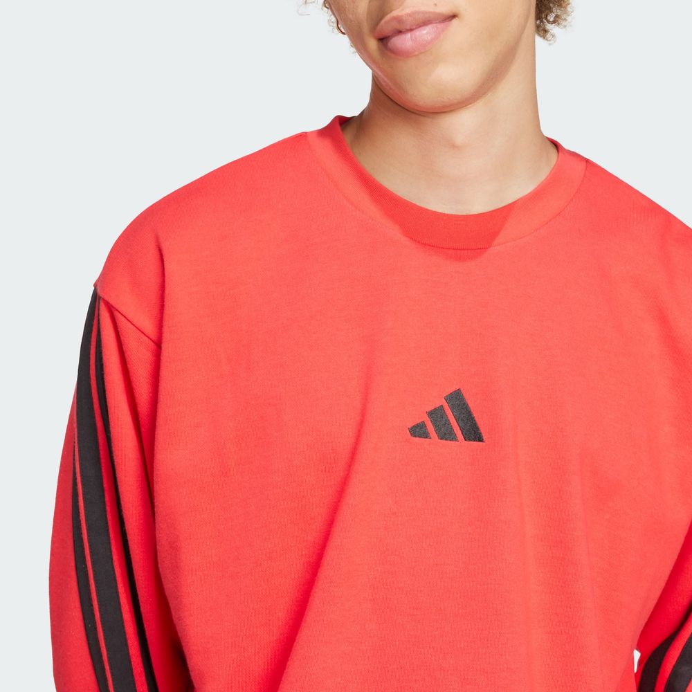 Foto 7 | Sudadera Essentials 3 Franjas Felpa Francesa Adidas Rojo Hombre