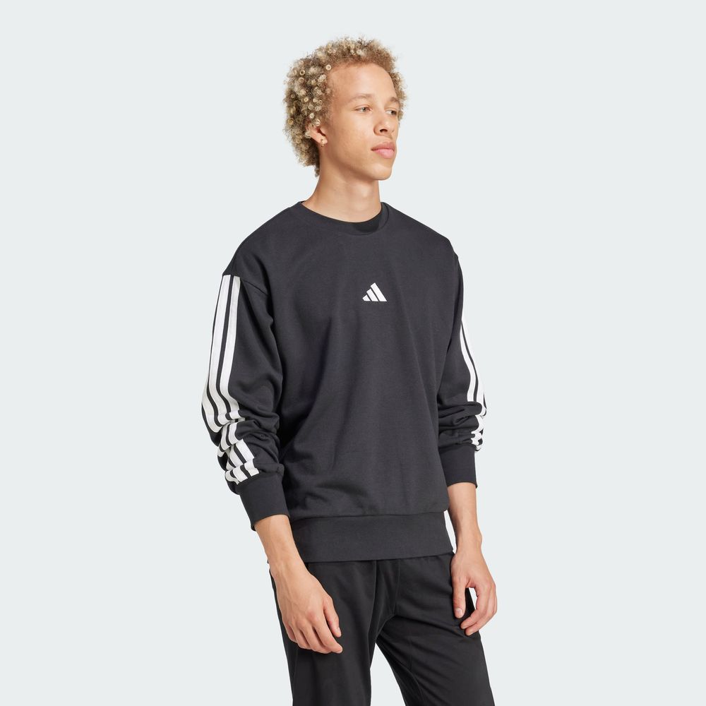 Foto 5 | Sudadera Essentials 3 Franjas Felpa Francesa Adidas Negro Hombre
