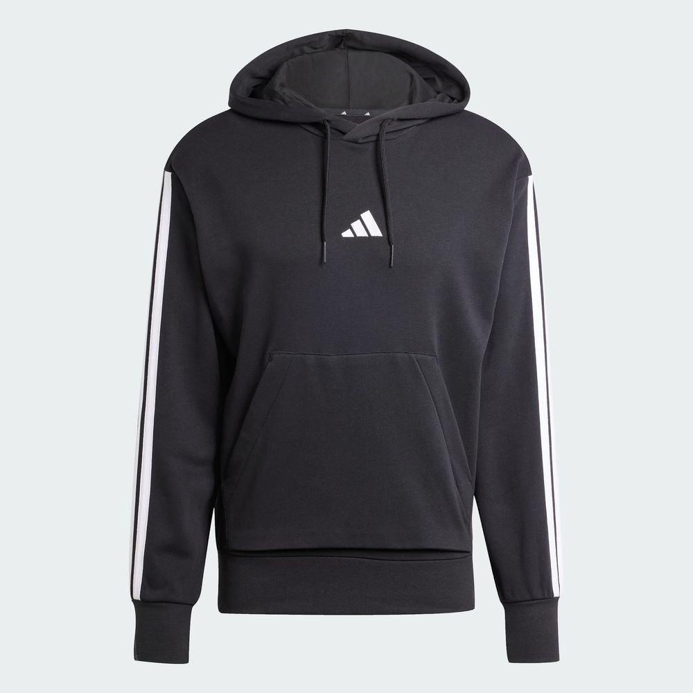 Foto 4 pulgar | Sudadera con Capucha Essentials 3 Tiras Felpa Francesa Adidas Negro para Hombre